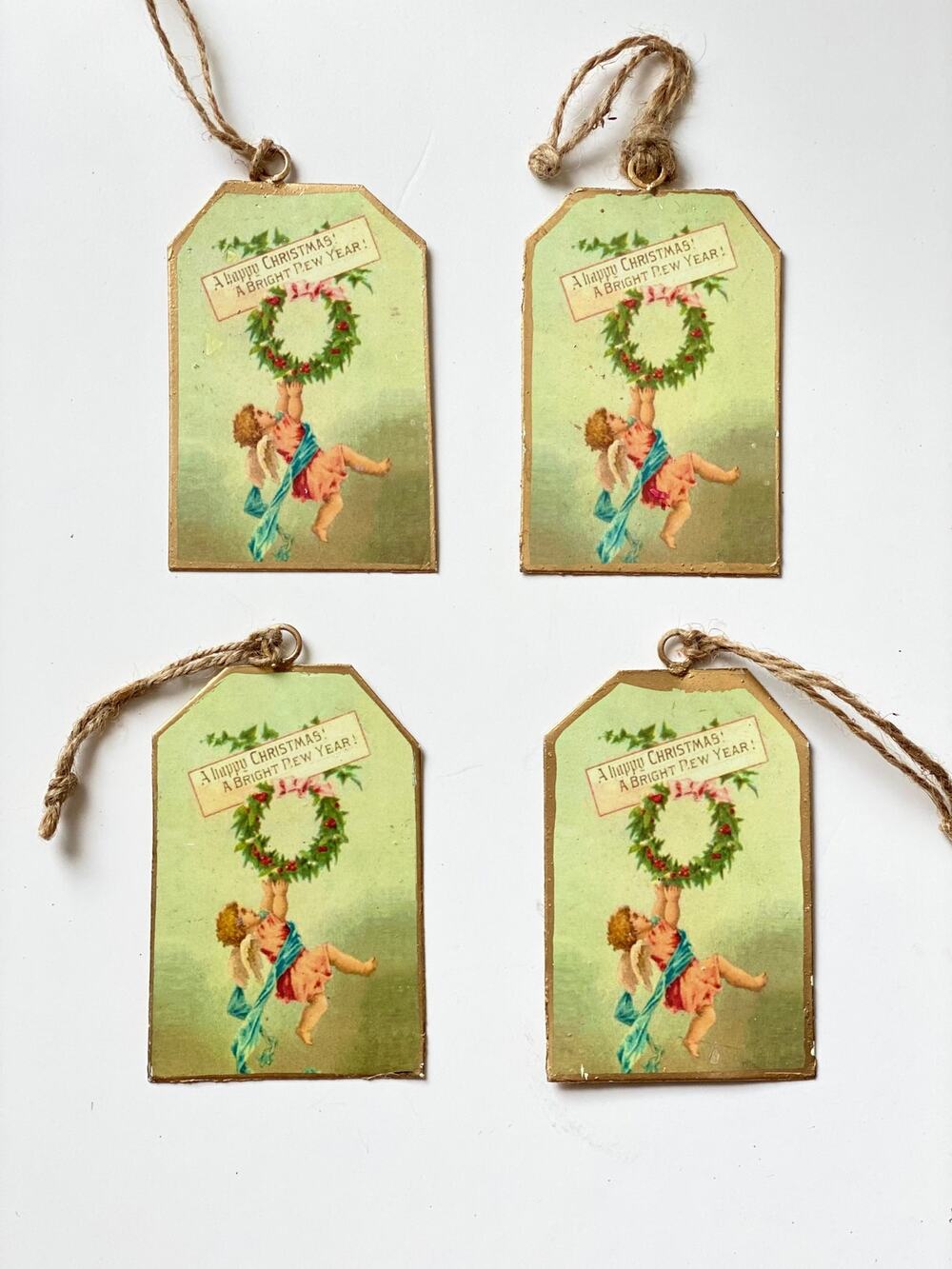Victorian Cherub Vintage metal Hanging Postcards
2.5”x4” set of 4